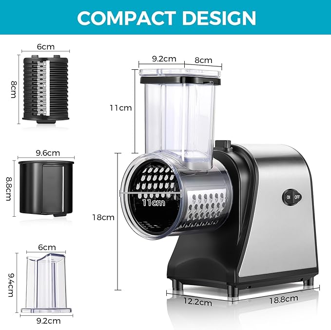 250W Electric Cheese Grater, Salad Maker for Home Kitchen Use, Cheese Grater Electric for Cheeses, Fruits, and Vegetables