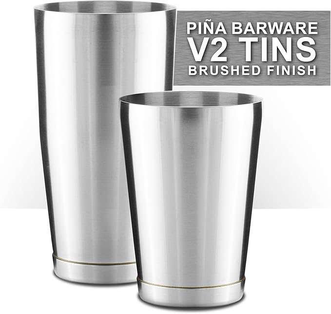 Piña Barware Stainless Steel Commercial Bar Boston Shaker Tin Set - 28oz. & 18oz. / Brushed Finish (V2-1 Pair)