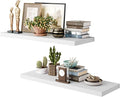 36 Inch Long Floating Shelves for Wall, White 12 Inch Deep Floating Shelves Set of 2, Wall Shelves for Bathroom Over Toilet, Live Edge Display Shelf with Invisible Brackets for Home Decor