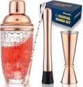 Cocktail Shaker Set - Glass Mixed Drink Shakers Cocktail Set, Martini Shaker with Strainer for Bars, Whiskey, Cocktails (Rose Gold Set)