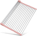 Tomorotec 21" x 15.5" Roll Up Dish Drying Rack Over Sink Drying Rack Sink Cover Kitchen Sink Accessories Gadget Multipurpose Organizer Foldable Stainless Steel Drainer