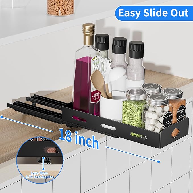 Pull Out Spice Rack Organizer for Cabinet, Heavy Duty Spice Organizer for Cabinet, Vertical Spice Rack for Kitchen, Cabinet, Pantry, Cupboard (4.2''Wx10.5''Dx2.8''H, Metal Black)