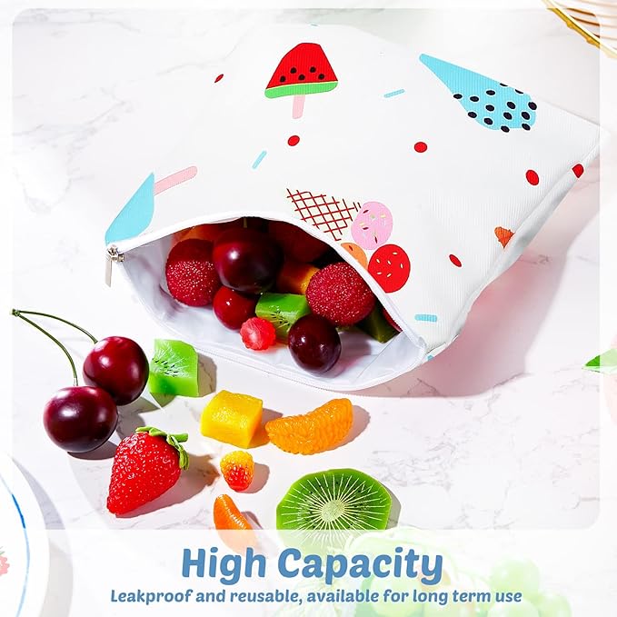 Chumia 6 Pcs Reusable Snack Bags Christmas Gifts Food Safety Washable Snack Bags Lunch with Zipper Portable Sandwich Bag Food Storage Pouch Double Layer(Animal,7 x 7 Inches)