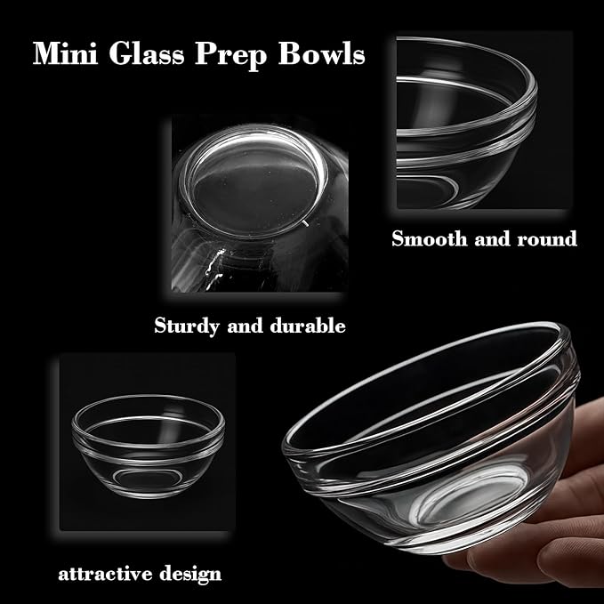 6 Pack Mini Glass Prep Bowls - 1.5oz Small Ramekins for Condiments, Dipping Sauces, Kitchen Organization