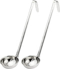 Fit Meal Prep [2 Pack] Stainless Steel Soup Ladle - One-Piece Sauce Spatula with Hook Handles, Commercial Grade Serving Spoon, Kitchen Tool for Restaurant or Home Cooking, Mirror Finish, 14.25" Long