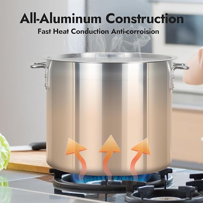 CURTA 32 Quart Aluminum Stock Pot with Lid, Heavy Duty Commercial Grade Large Capacity Cooking Pot for Boiling, Stewing, Great for Kitchen, Restaurant, Catering, and Home Use,NSF certified