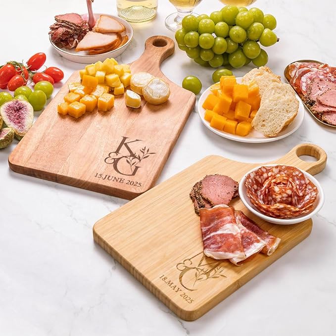 Personalized Cutting Board Wedding Gifts for the Couples - Custom Reversible Wood Engraved Charcuterie Board with Handle - Customized Kitchen Board for Anniversary Bridal Shower Gift