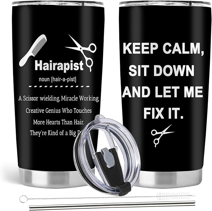20oz Stainless Steel Tumbler with Lid Straw, Modern Hair Stylist Gifts for Women, Graduation Gift, Insulated, Reusable, 590ml, Black