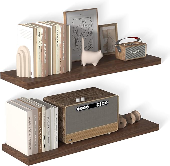 12 Inch Deep Floating Shelves for Wall 2 Pack Floating Shelfs Large Storage Space Wall Decor Display Shelf for Bathroom Living Room Bedroom Kitchen 40" W x 12" D x 1.2" H Walnut