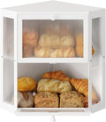 WOWLIVE Corner Bread Box for Kitchen Countertop, Double Layer Bamboo Bread Storage Container, Large Farmhouse Bread box with Acrylic Wavy Door Panel, Under Cabinet Organizer (White, Extra Large)