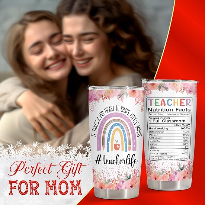 34HD Teacher Tumbler with Lid, 20oz Stainless Steel Coach Life Mug, It Takes Big Heart To Shape Little Minds Cup, Unique Gifts for Teacher Appreciation Birthday Christmas School