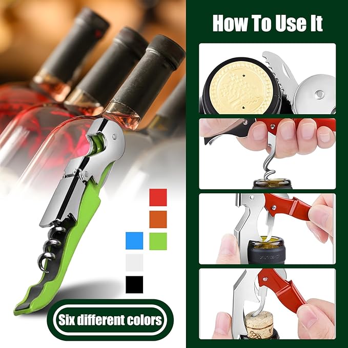 6 Pieces wine key wine opener Stainless wine bottle opener Fold Serrated Foil Cutter wine key for servers for Family, Company Party,Bars,Restaurants(6 Color)