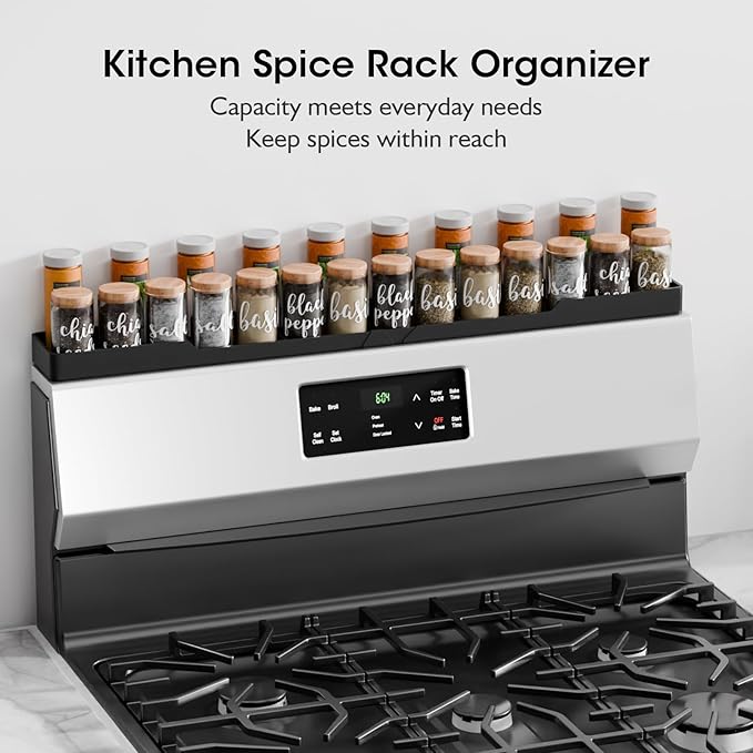 Bumusty Silicone Magnetic For Back Of Stove, Over The, Magnetic, Kitchen Spice Rack Organizer, Oven Shelf For Top Of Stove - Black