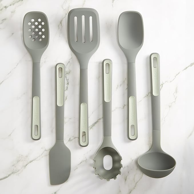 BergHOFF Balance 6Pc Nonstick Nylon Cooking Utensil Set Long Handle with Hanging Loop Heat-resistant Recycled Material for Serving Spaghetti Pasta Ramen Noodles Veggies