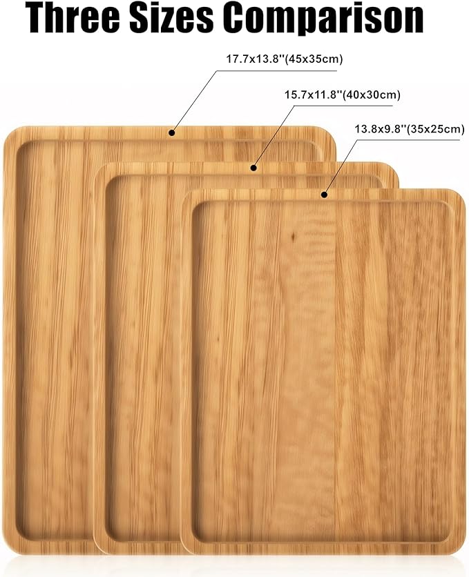 Wood Tray for Coffee Tea Large Wooden Serving Tray for Food Fruit Snack Decorative Serving Platter, 15.7x11.8 Inches
