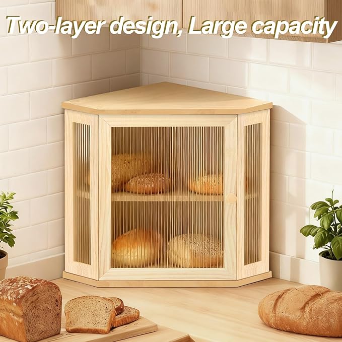 Corner Bread Box for Kitchen Countertop Two-Tier Large Capacity Bread Boxes Storage Container with Adjustable Height Countertop Bread Storage Bin