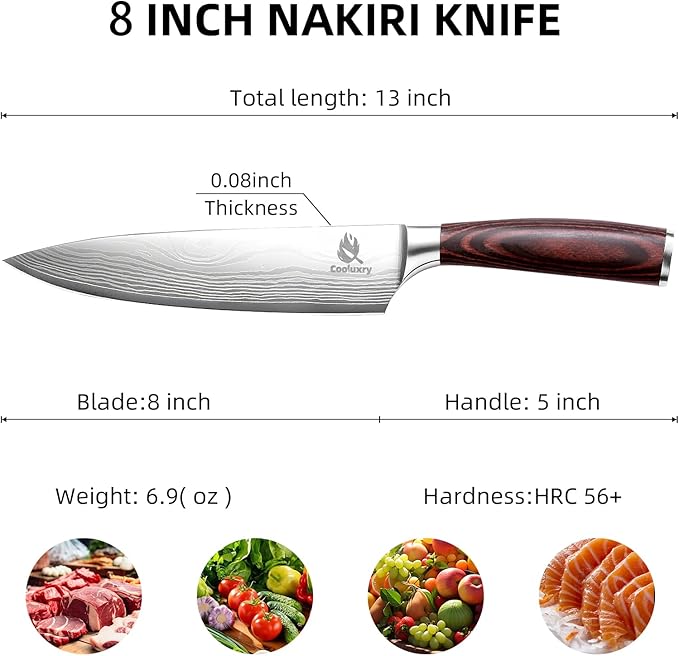 Professional Chef Knife - 8 Inch High Carbon Stainless Steel Kitchen Knife with Ergonomic Pakkawood Handle for Precise Cutting