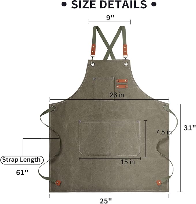 ZOMAO Cotton Canvas Cross Back Apron for Men and Women,Chef Apron With Adjustable Strap and Large Pockets,Kitchen Cooking Baking Bib Heavy Duty Work Apron