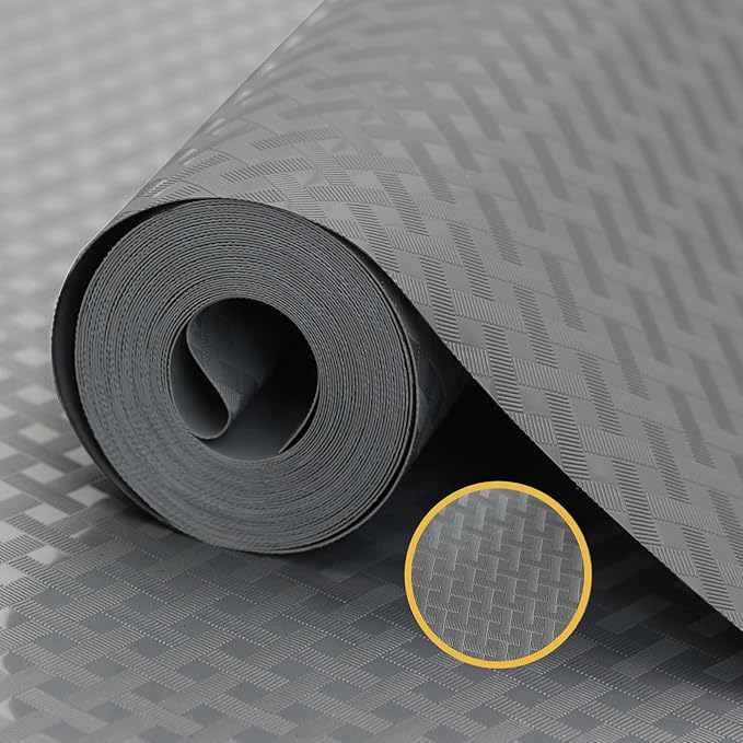 FEXIA Drawer Liners for Kitchen Cabinets, 17.5 Inch x 20 FT(240 Inch) Non Adhesive Cabinet Liner, Refrigerator Liners, Washable Oil-Proof Fridge Pads Shelves Drawer (Gray)