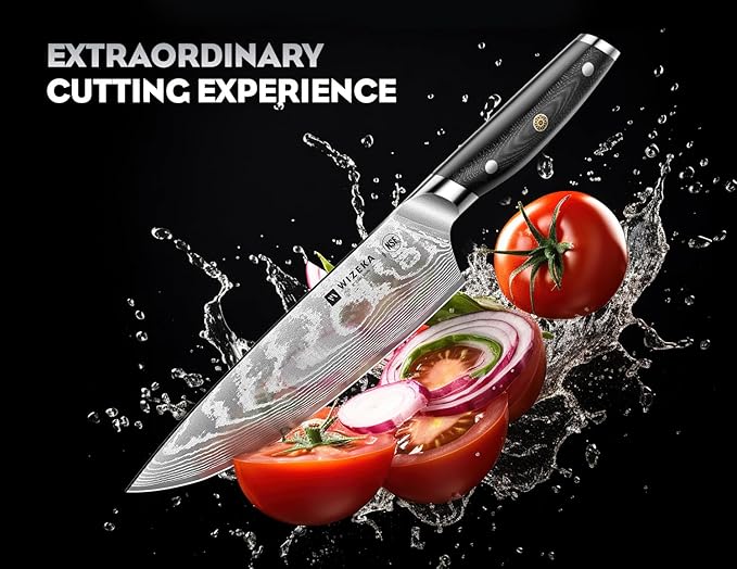 WIZEKA Damascus Chef Knife Set: 3 PCS,Super Sharp Kitchen Knives: Made of Japanese Steel VG10: Full Tang Professional Chef Knife Set With G10 Ergonomic Handle
