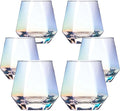 BACLIFE Hand Blown Stemless Wine Glasses Set of 6 – 10 oz Crystal Red Wine Glass – Premium Iridescent Diamond Shaped Drinking Glasses in Gift Box – Unique Gift for Wedding, Anniversary, Mother's Day