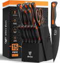 Knife Block Set -15 PCS Dishwasher Safe Kitchen Knife Set, High Carbon Stainless Steel, Razor-Sharp knives set with sharpener, Non-Slip Handles, Elegant Box for Christmas,Black