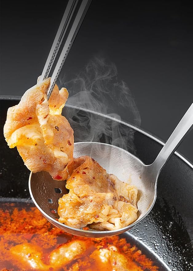 TENTA Kitchen Dia 9CM One Piece Stainless Steel Skimmer/Slotted Spoon/Strainer Ladle with Hook and Hole for Easy Hanging,11.5"x 3.6"