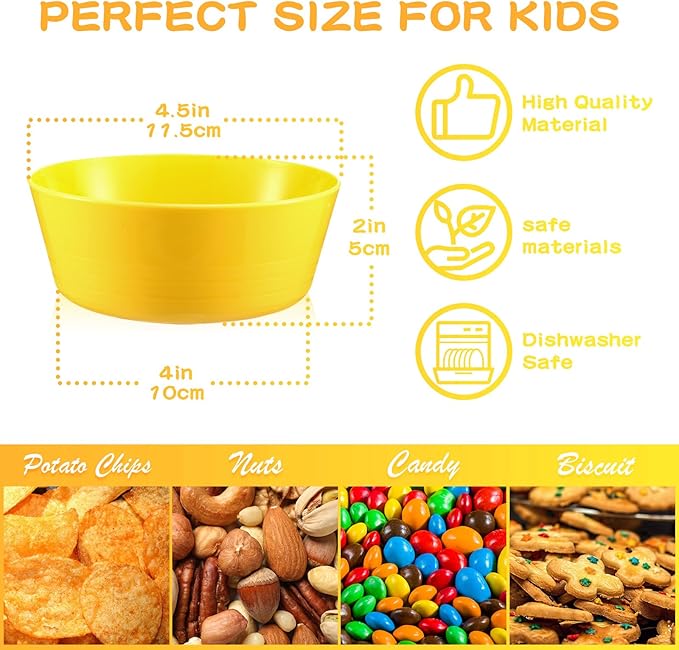 Yinder 36 Pcs Kids Plastic Bowls Set 10 oz Toddler Bowls Colorful Kids Microwave Dishwasher Safe Cereal Salad Dessert Soup for Home Parties Events School, Red Green Blue and Yellow