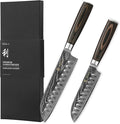 Wakoli EDIB 2-Piece Damascus Kitchen Knife Set – Santoku & Small Santoku with VG10 Core made of 67-Layer Damascus Steel Blades – Professional Chef Knives with Ergonomic Pakkawood Handles in Gift Box