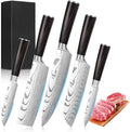 5-Piece Premium Japanese Kitchen Knife Set - Imperial Collection, Laser Damascus Pattern, 440A Stainless Steel Ultra Sharp for Fast Cutting (Redwood 5A)