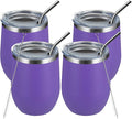 MEWAY 12oz/4 Pack Wine Tumbler Glasses with Lid - Stemless Double Wall Vacuum Stainless Steel Travel Tumbler - Keeping Cold & Hot for Wine,Coffee,Cocktails,Drinks-Family and Gifts (Purple,Set of 4)