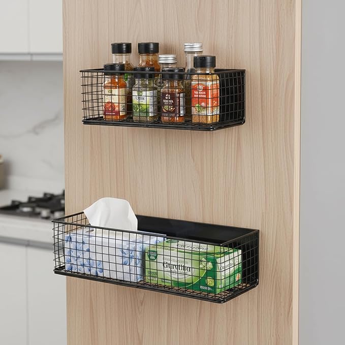 Spice Rack Organizer Wall Mount with Strong Magnetic Absorption,Metal Spice Shelf Organization for Cabinet Pantry Organization and Kitchen, Bathroom, Storage-2 Pack, Black