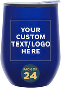 Custom Stemless Wine Tumblers 12 oz. Set of 24, Personalized Bulk Pack - Insulated, Perfect for Wine, Cocktails, Other Hot & Cold Beverages - Blue