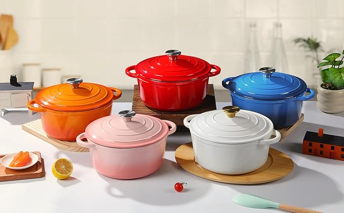 Enameled Cast Iron Dutch Oven Pot with Lid Heavy-Duty Cookware for Bread Baking,Braising,Stews,Roasting,Oven Safe up to 500°F,5.5QT,creamy white