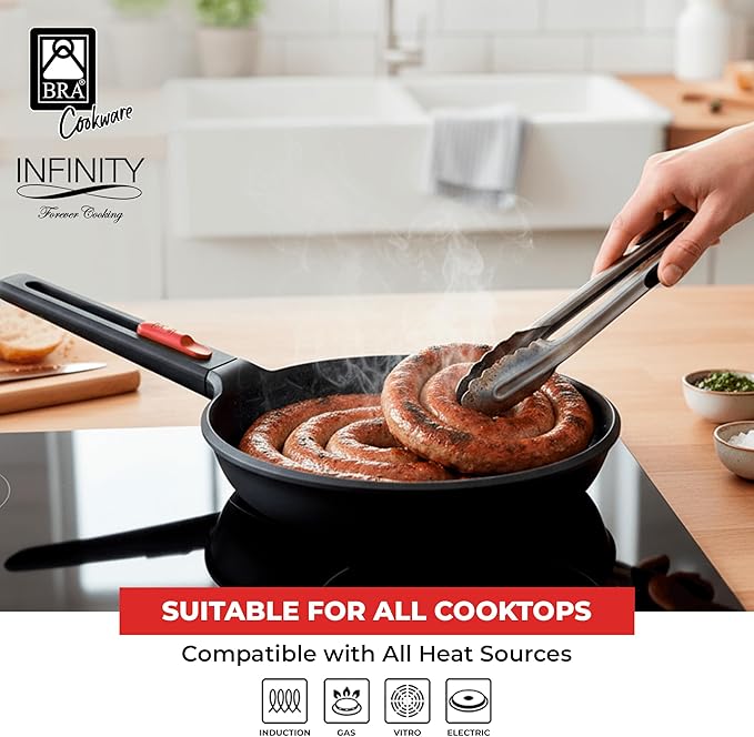 BRA COOKWARE Infinity Nonstick Frying Pan | 10.2-Inch Cast Aluminum Skillet | PFOA/PFAS Free Fry Pan | All Cooktops (incl Induction) Searing Skillet | Oven Safe up to 425°F (w/o Removable Handle)