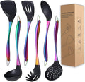 Kitchen Utensils Set, Large Non-stick Silicone Cooking Utensils Set 6 Pcs,Made of 446°F Heat Resistant Food Grade Silicone and Stainless Steel Handles,Easy to Clean Kitchen Gadgets Set (Rainbow)