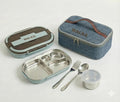 WALKA Lunch Box Stainless Steel, Metal Bento Boxes Leak-Proof, 4 Compartments Bento Lunch Box, Food Storage Containers, Dishwasher Safe with Bag (Blue)
