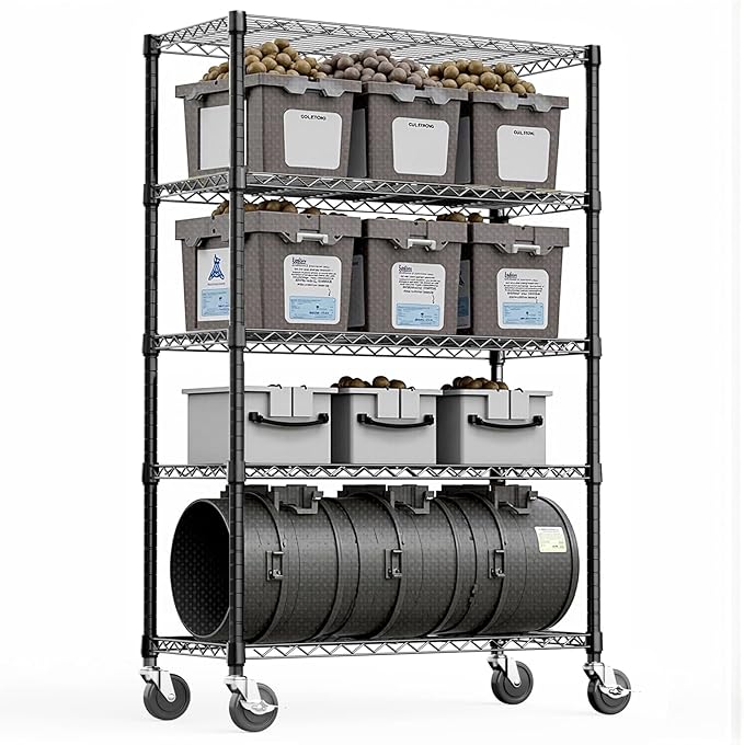 5-Tier 2200LBS Storage Shelves,Adjustable Wire Shelving for Pantry Organizers and Storage Heavy Duty Garage Shelving for Kitchen, Basement,Warehouse(Black,17,7Dx 47.2" W x 76.7" H)