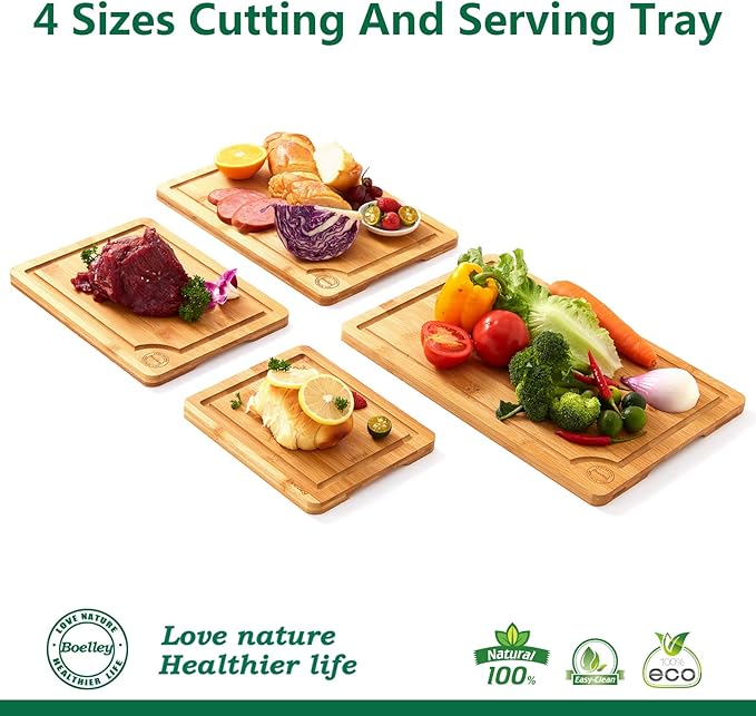 Durable Wooden Cutting Boards for Kitchen-Bamboo Cutting Board Set with Juice Groove-Charcuteries & Chopping Butcher Block for Meat,Vegetables,Fruits Serving ideas Home Cooks Kitchen Gift 11-Piece