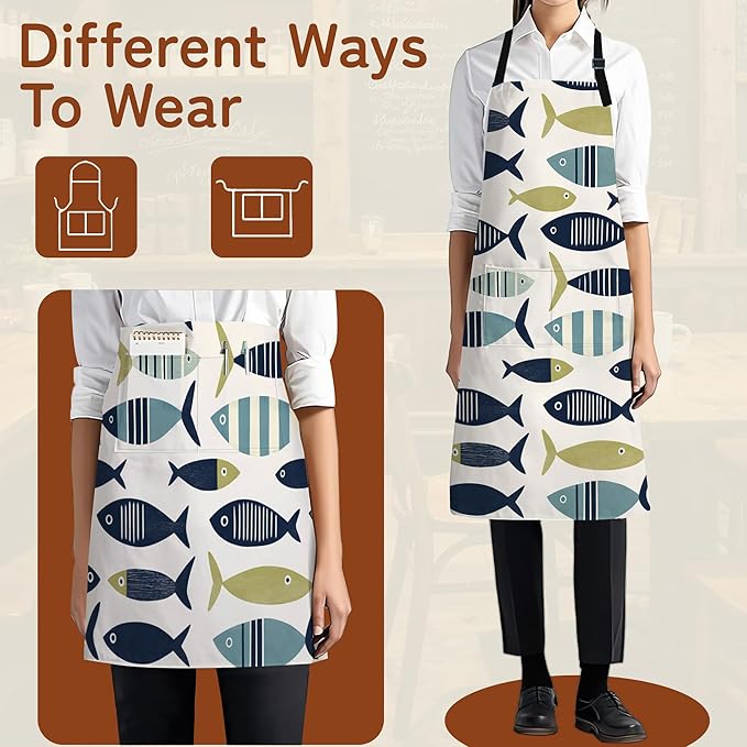 Apron with Pockets for Women, Adjustable Kitchen Cooking BBQ Chef Apron, Gifts for Mom Birthday, or Holidays