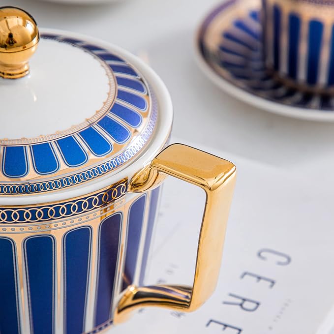 CWLWGO- Royal Teapot,European style Ceramic Tea Pot, Blooming & Loose Leaf Teapot - 25 Ounce,Not included Removable Stainless Steel Infuser.(blue)…