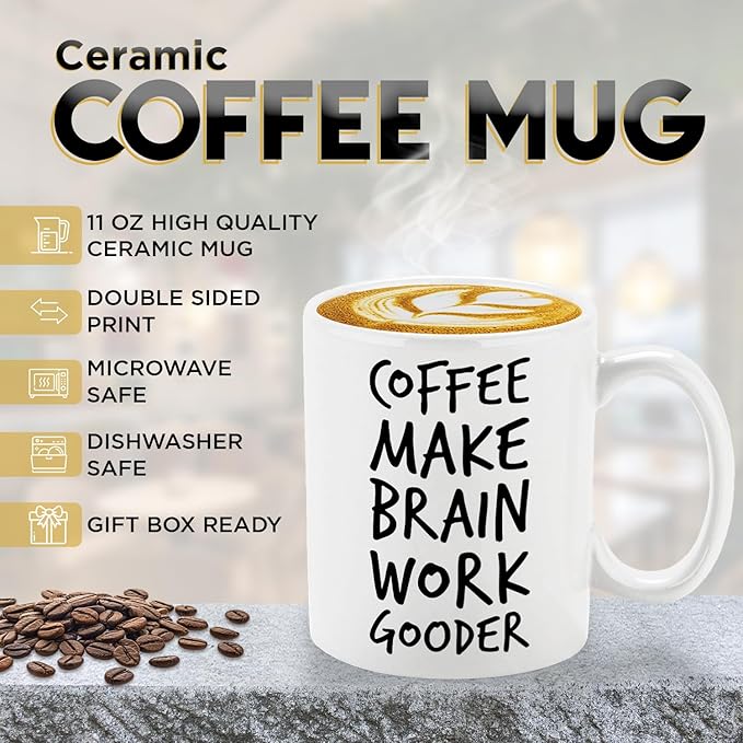 Veracco Coffee Make Brain Work Gooder Mug Funny Coffee Lover Gift Humorous Idea Family Friends Birthday Presents Sarcastic Office Berserk Tea Cup Caffeine Addict Brain Booster Gooder Vibes