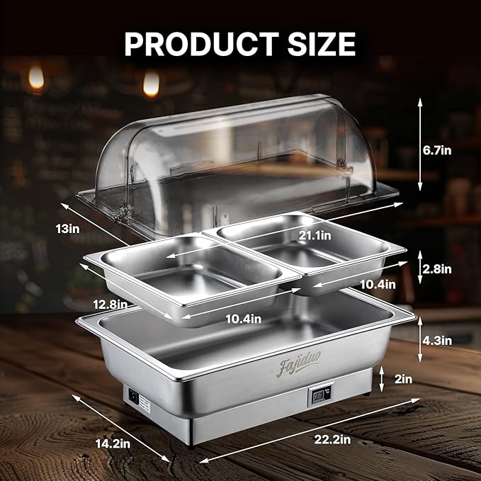 Electric Chafing Dish, 2X4.5QT Half Size Electric Chafing Dish Buffet, Adjustable Temp Roll Top Food Warmer, 600W Chafing Dish Buffet Set for Catering Parties