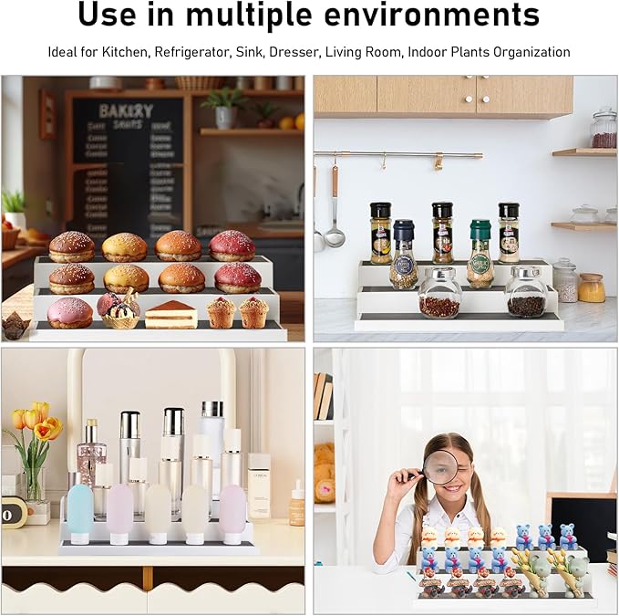 Spice Rack Organizer, Non-Skid 3-Tier Expandable Spice Rack For Cabinet, Tiered Spice Shelf, Kitchen Organizers and Storage, Seasoning Organizer, Pantry Organization, Bathroom, Countertop