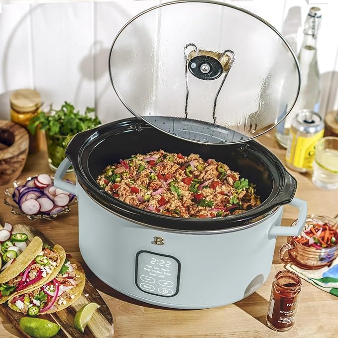 Beautiful 6 Qt Programmable Slow Cooker with Touch Control, Digital Timer and Keep Warm Function – Large Electric pot Capacity Kitchen Appliance by Drew-Barrymore (Hydrangea)