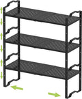 Expandable Shelf for Cabinet Organizer Adjustable Stackable Spice Rack at Kitchen and Bathroom More, Counter Countertop Cupboard Organization Pantry Storage(3 Packs/Black, Medium)