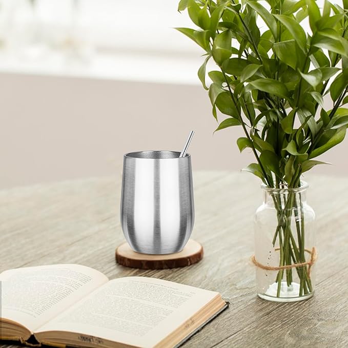 MEZMUT 12oz Insulated Wine Tumbler with Lid Double Wall Vacuum Stainless Steel Wine Glass Coffee Mug Insulated Tumbler Cup for Champaign, Cocktail, Beer (Silver, 1 Pack)