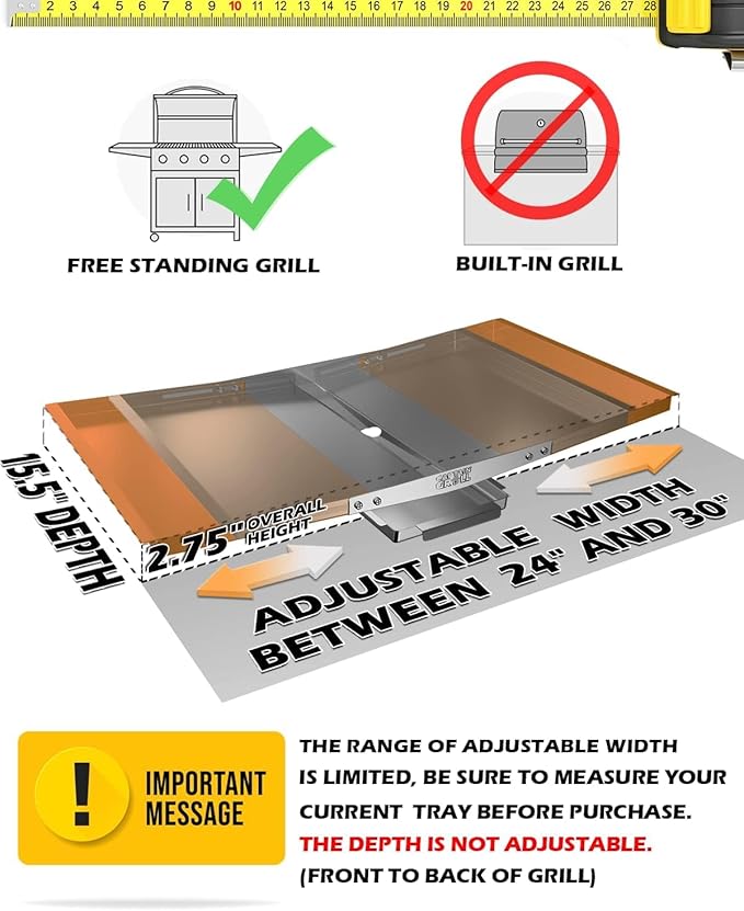 Grease Tray with Catch Pan - Dyna Glo Grill Replacement Parts, Universal Drip Pan for 4/5 Burner Gas Grill Models from Dyna Glo, Nexgrill, Expert Grill, Kenmore, BHG and More (24"-30")