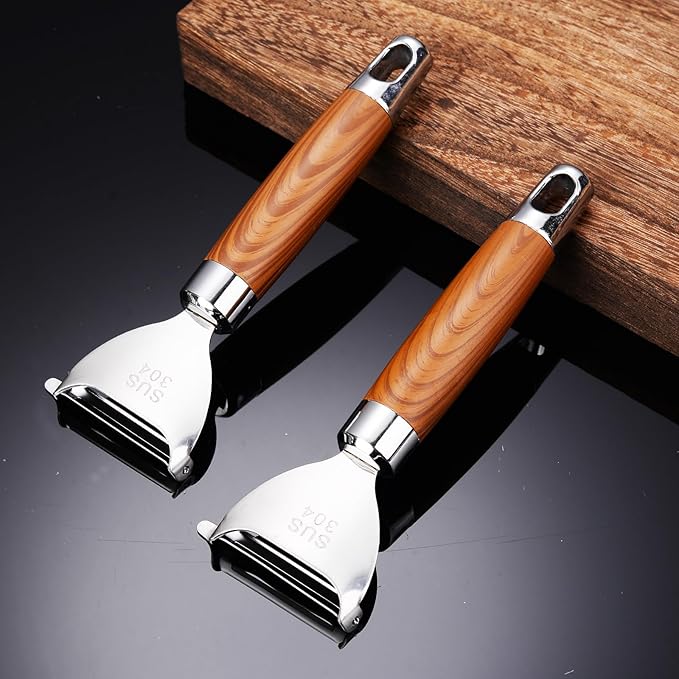 Y-Shaped Vegetable Peeler with Non-Slip Wood Grain Handle, Ergonomic Stainless Steel Potato & Fruit Peeler for Effortless Peeling - Professional Kitchen Peeler