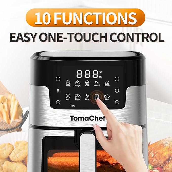 Air Fryer 10-in-1, 5.3QT Compact Oil Free Cooker with Visible Window & Dishwasher Safe Basket，Healthy Cooking, Digital Control for Family